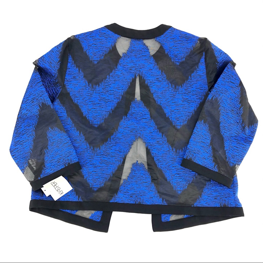Kasper Sheer Blue & Black 3/4 Sleeve Blouse, NWT - Picture 2 of 3